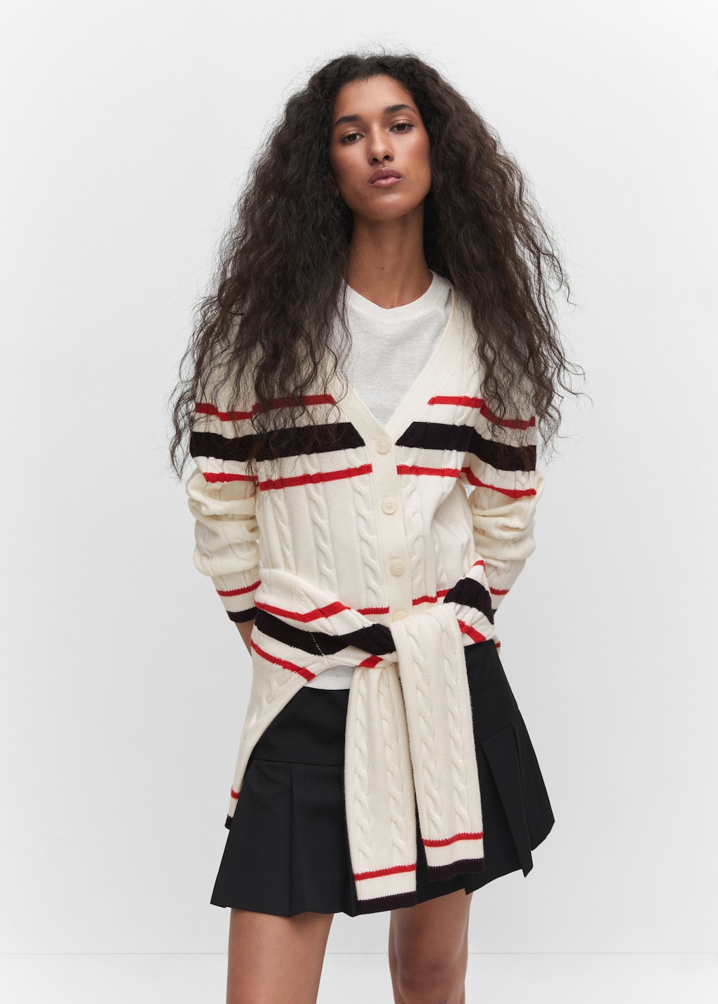 Striped plait-knitted cardigan - Medium plane