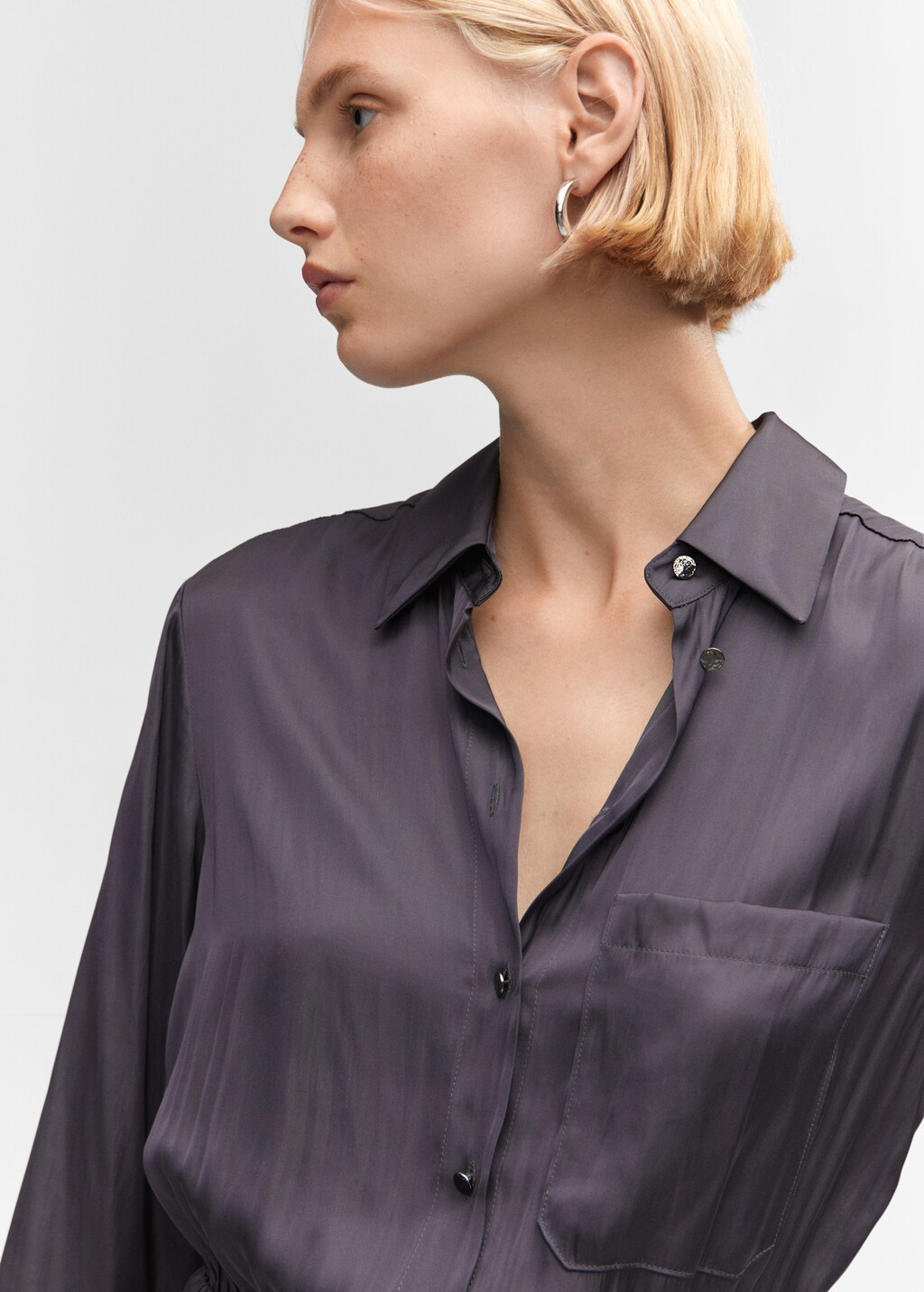 Long satin shirt jumpsuit - Details of the article 1