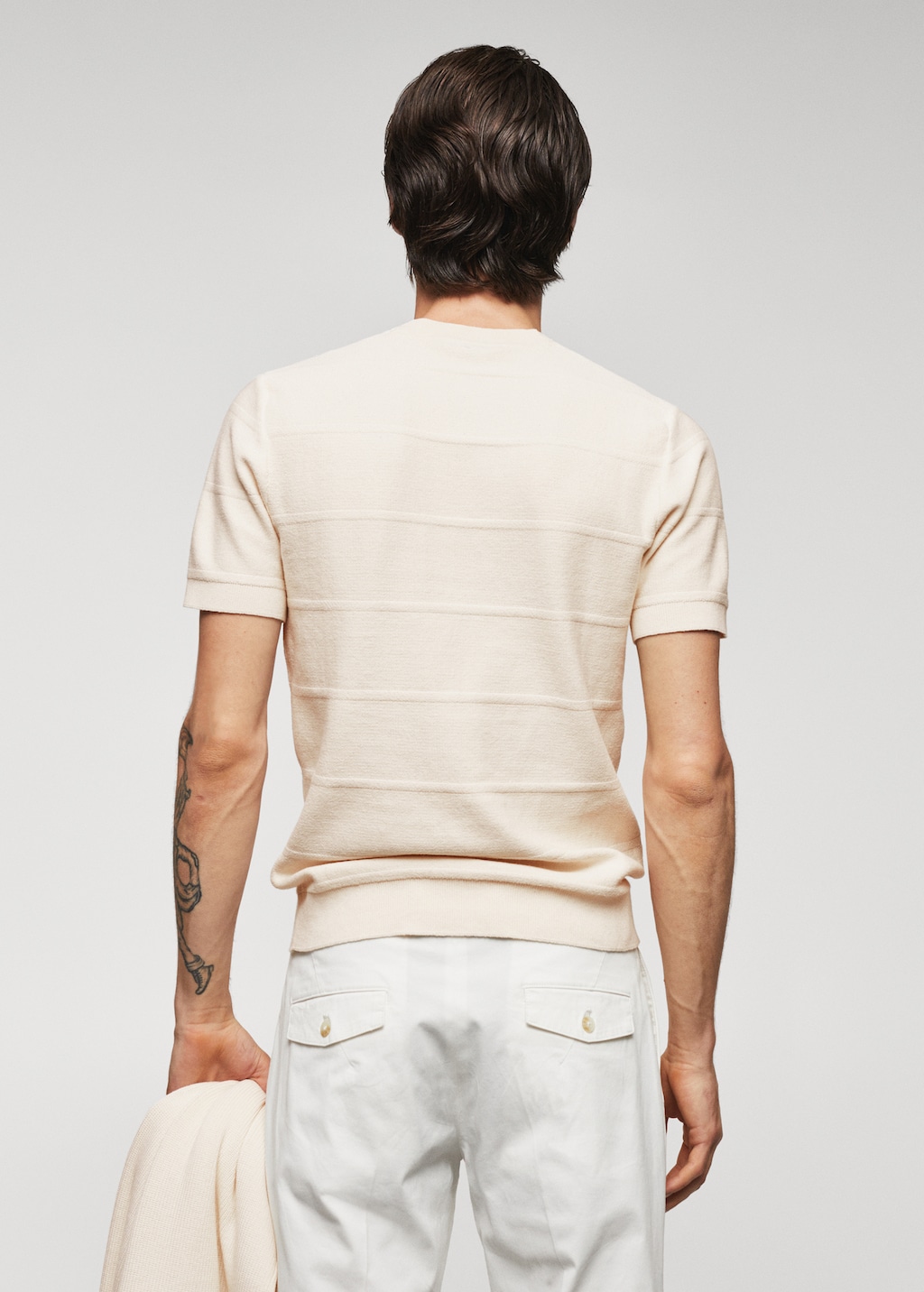 Cotton knitted t-shirt with striped structure - Reverse of the article