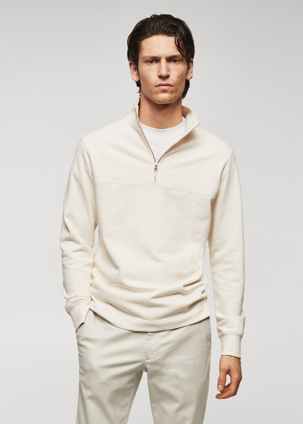 Cotton sweatshirt with zip neck - Medium plane