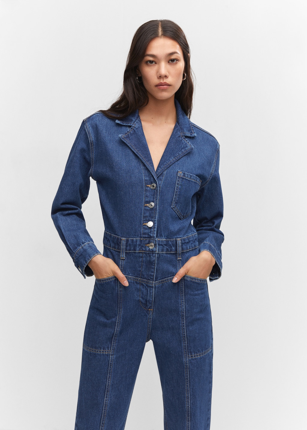 Jeans-Jumsuit mit Reverskragen - Mittlere Ansicht