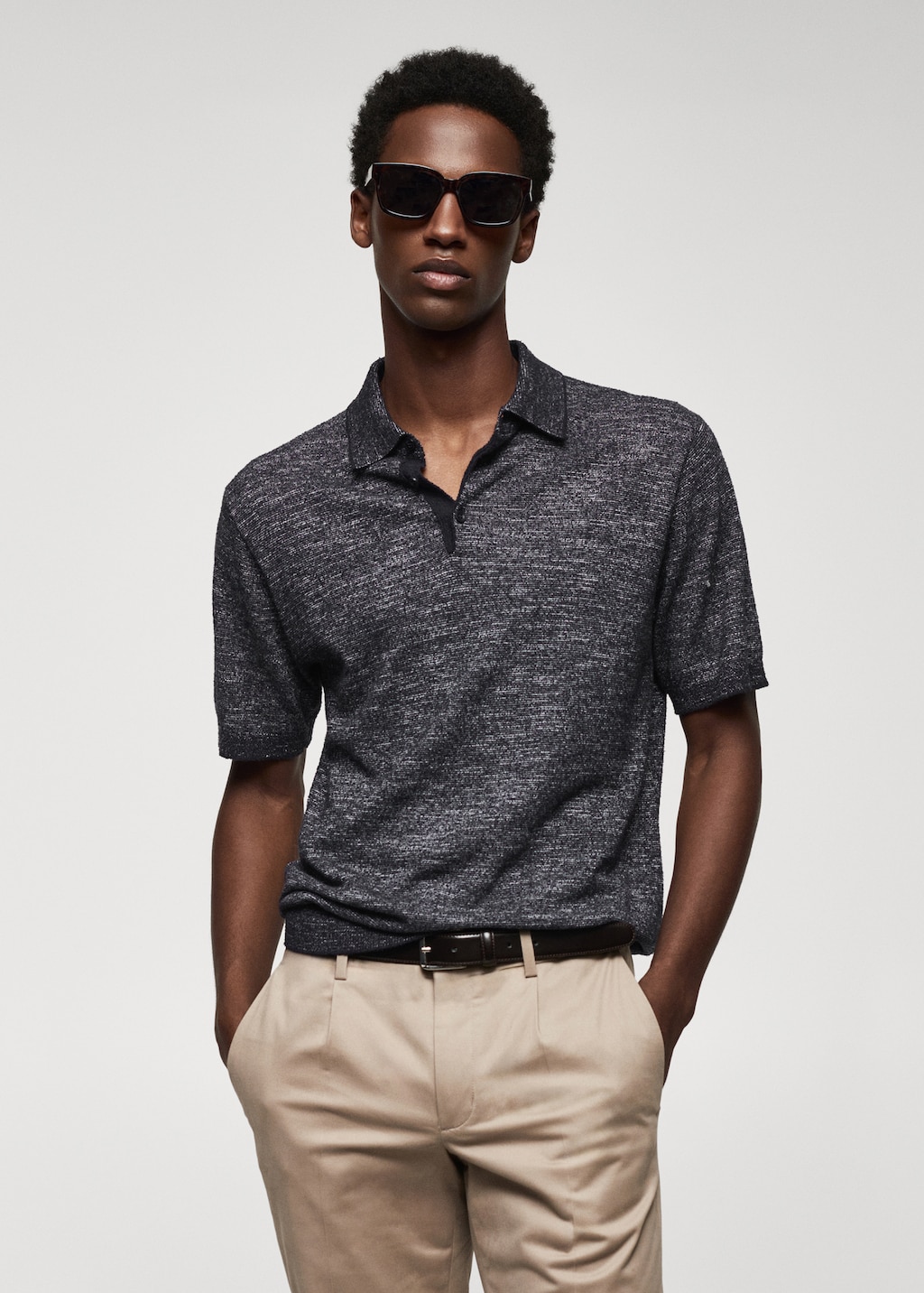 Flecked knit cotton polo - Medium plane