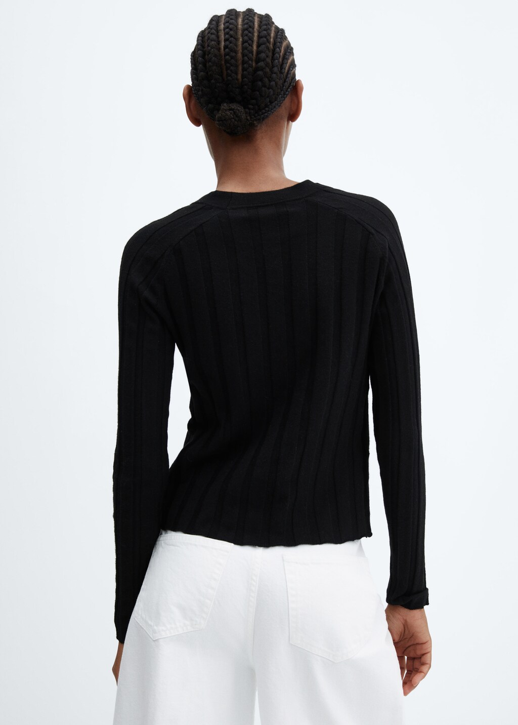 Buttoned ribbed cardigan - Reverse of the article