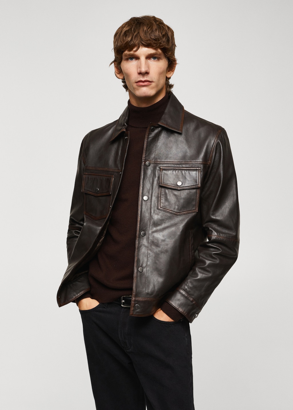 Leather jacket with worn effect - Medium plane