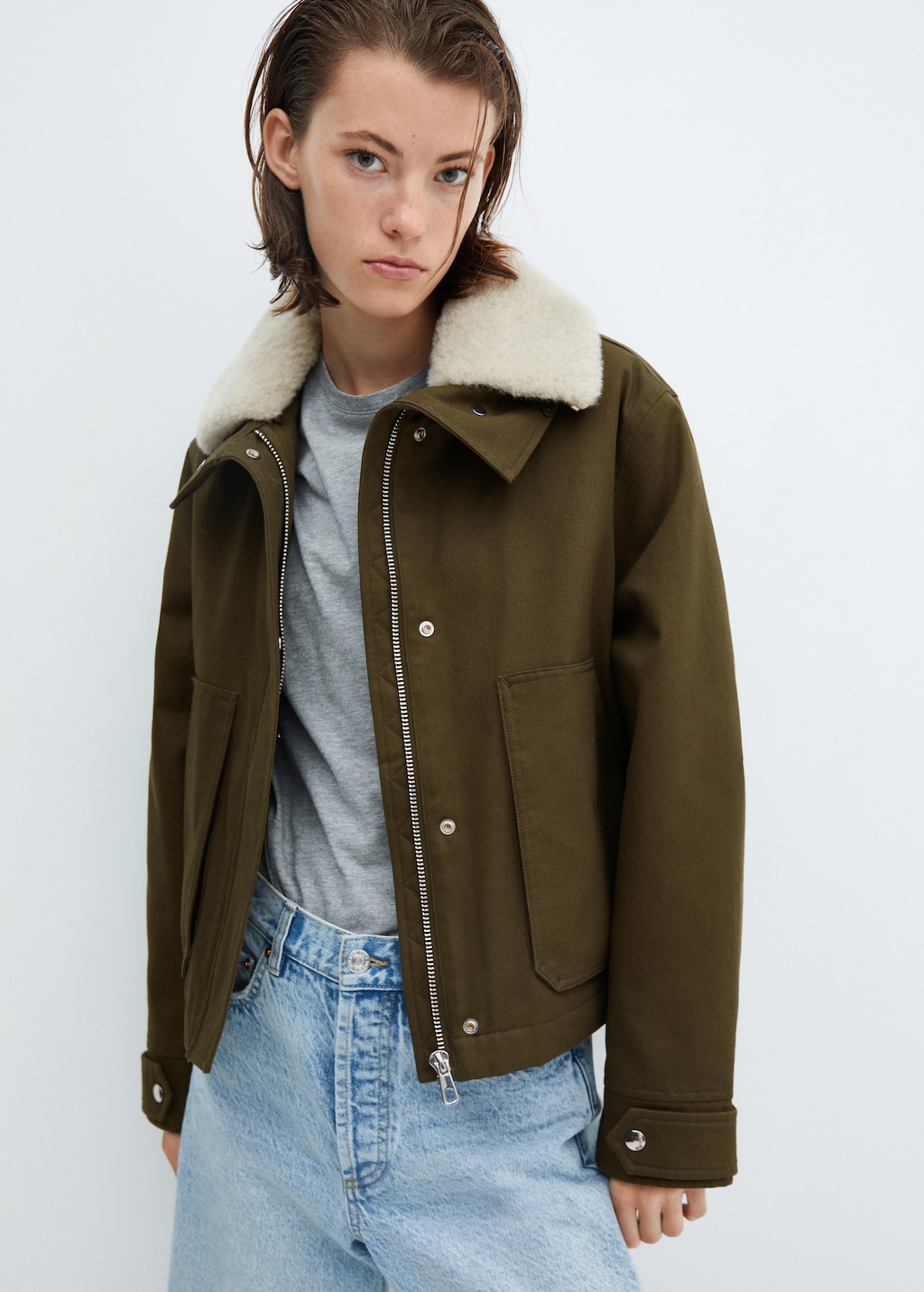 Parka with detachable fur-effect collar - Medium plane