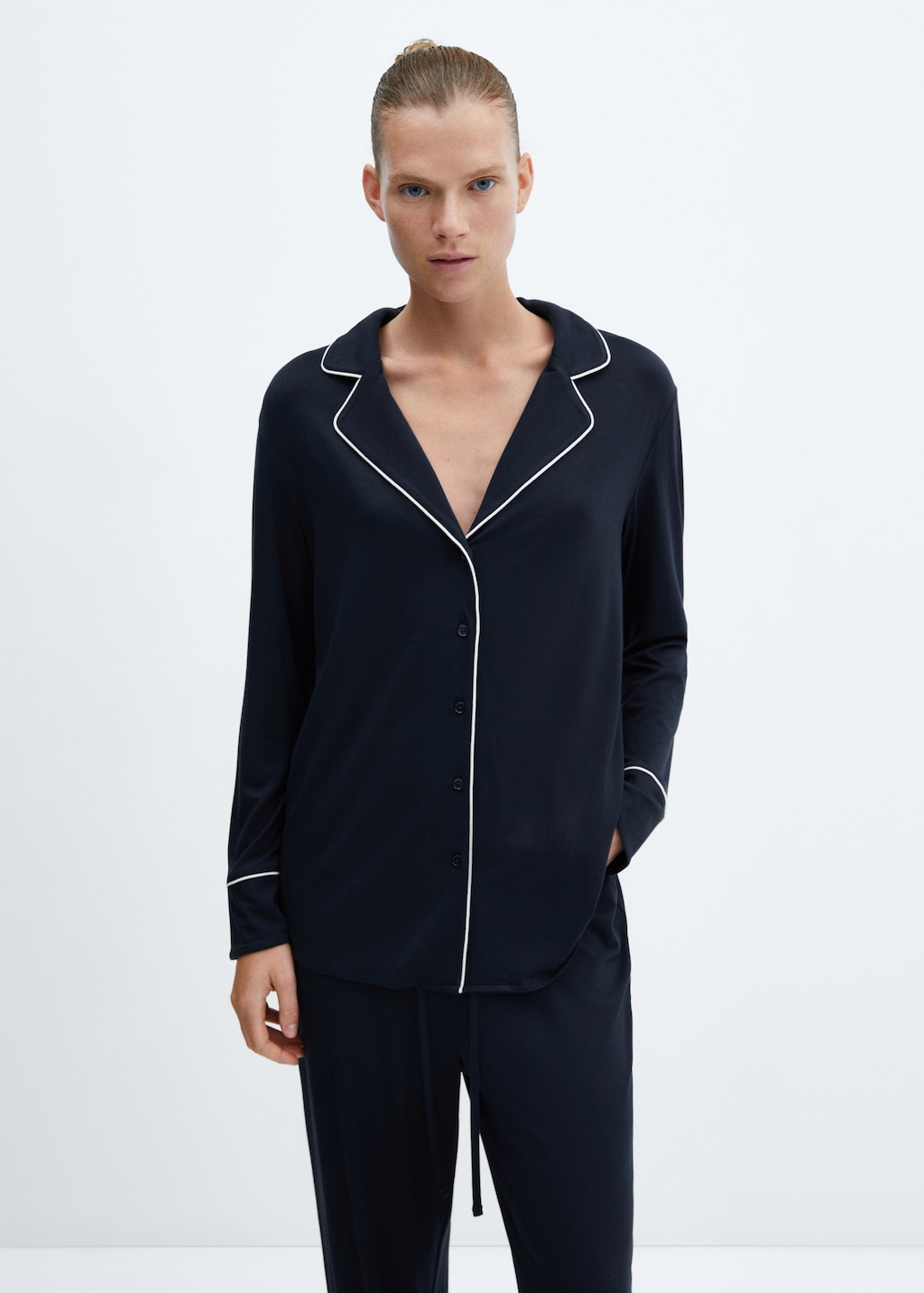 Pajama shirt with contrast piping - Medium plane