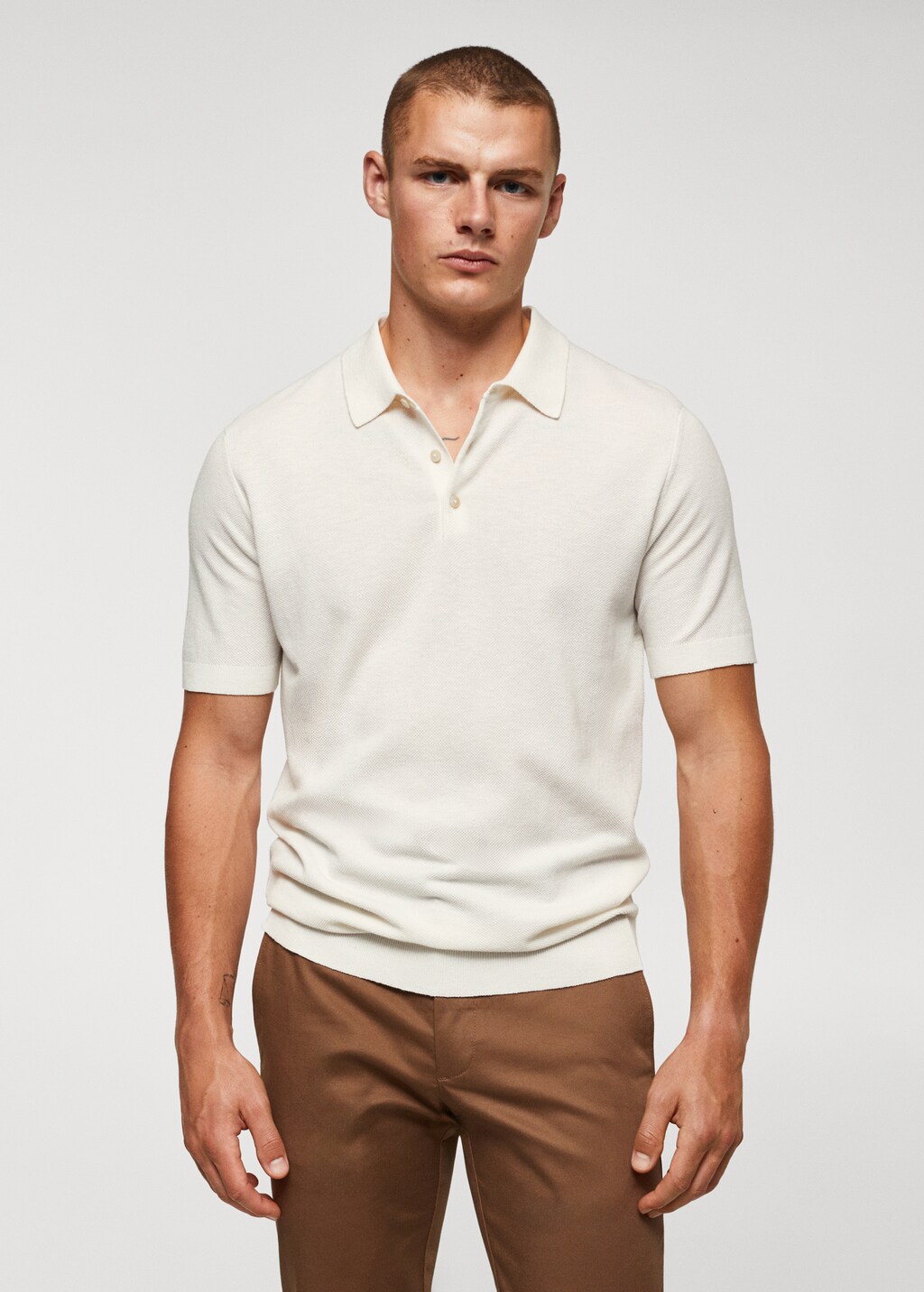 Structured knit cotton polo - Medium plane