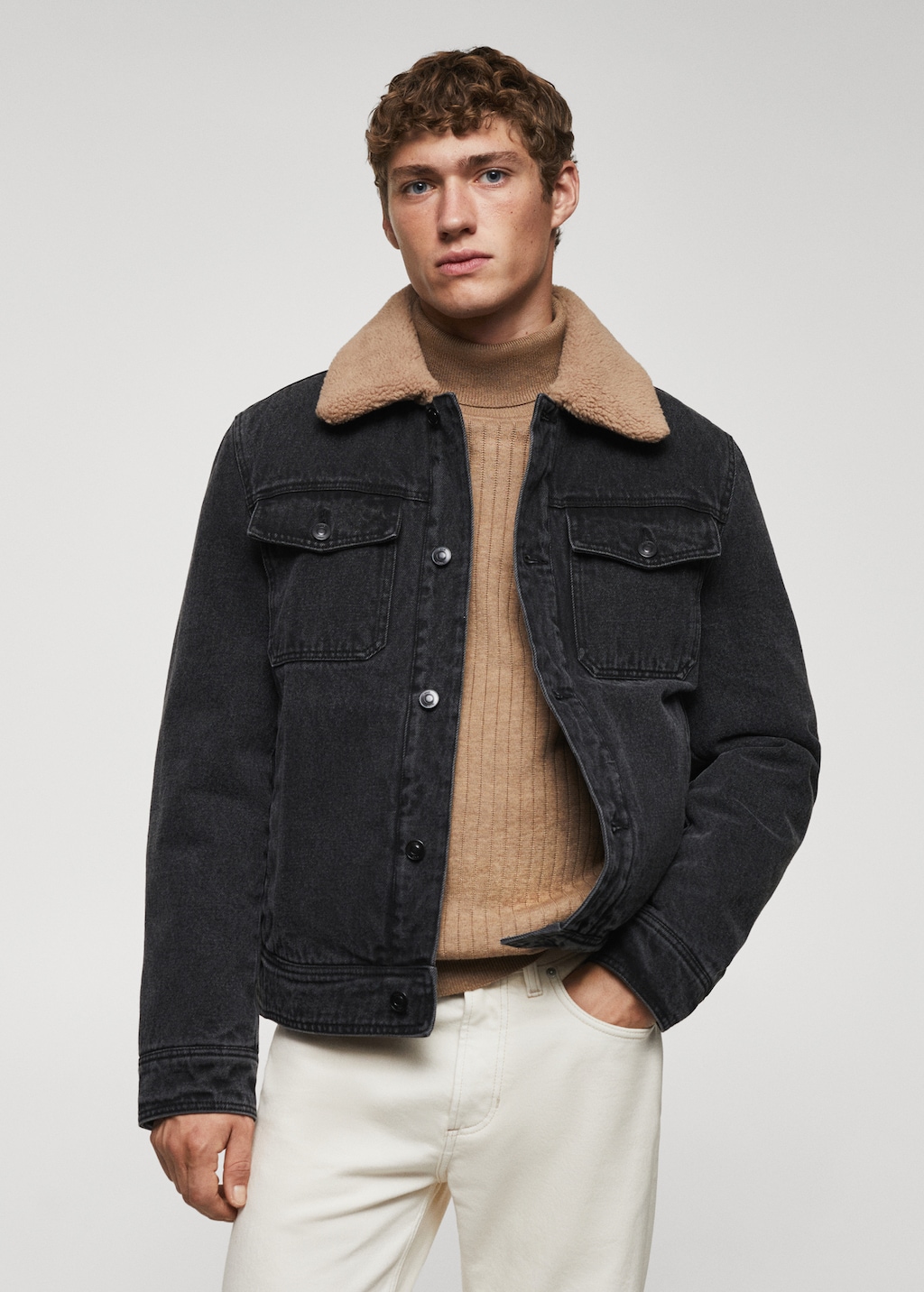 Denim shearling coat best sale