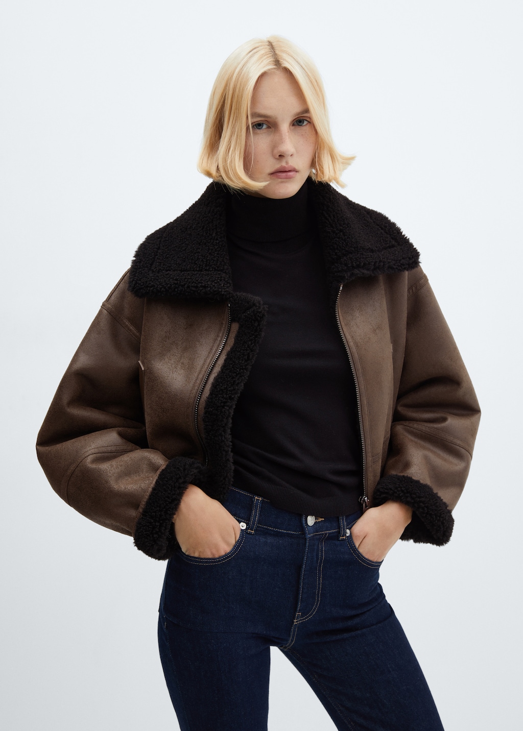 Short jacket with shearling-effect lining - Medium plane