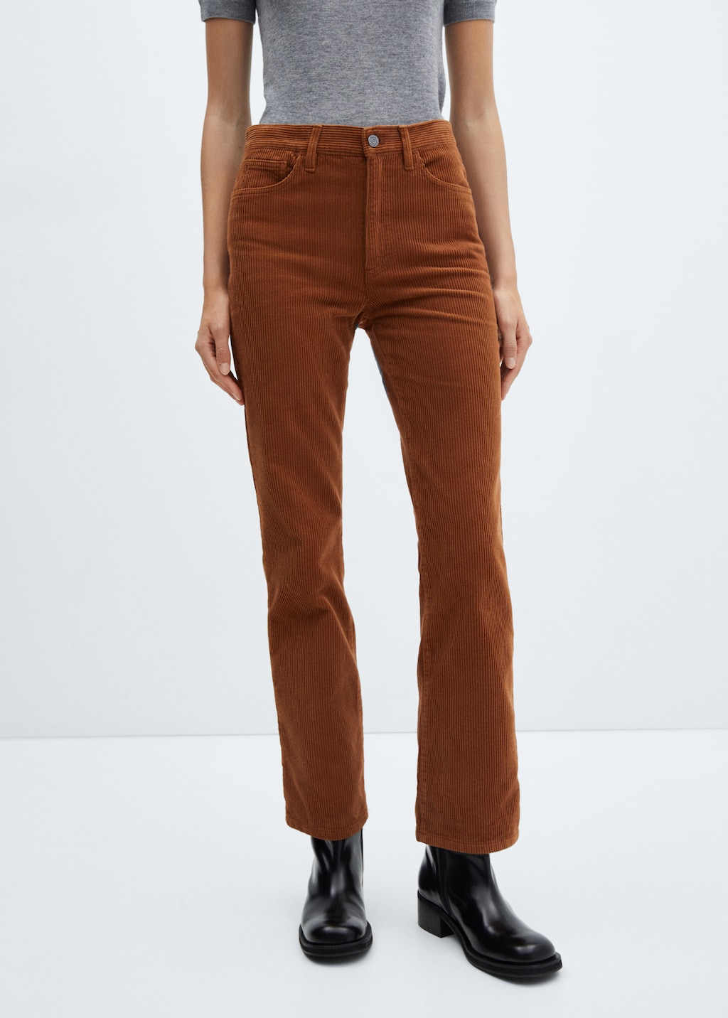 Corduroy rechte mid-rise broek - Middenvlak