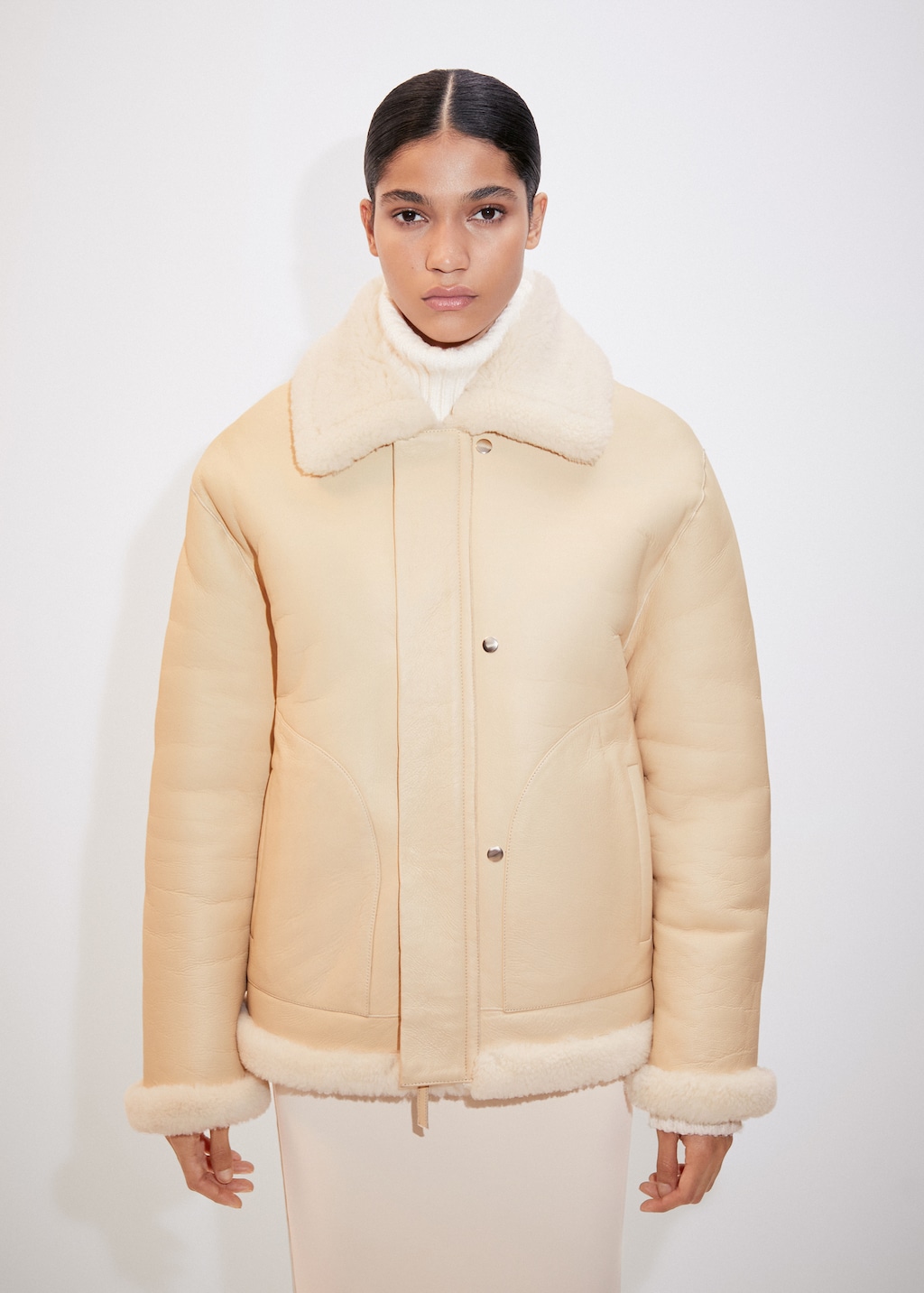 Reversible leather and fur-effect coat - Medium plane