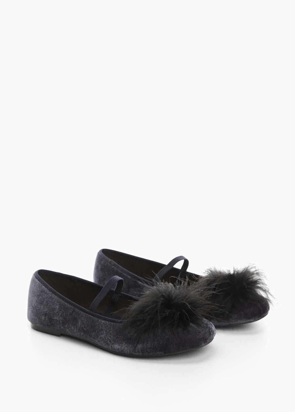 Velvet ballerinas with pom-pom - Medium plane