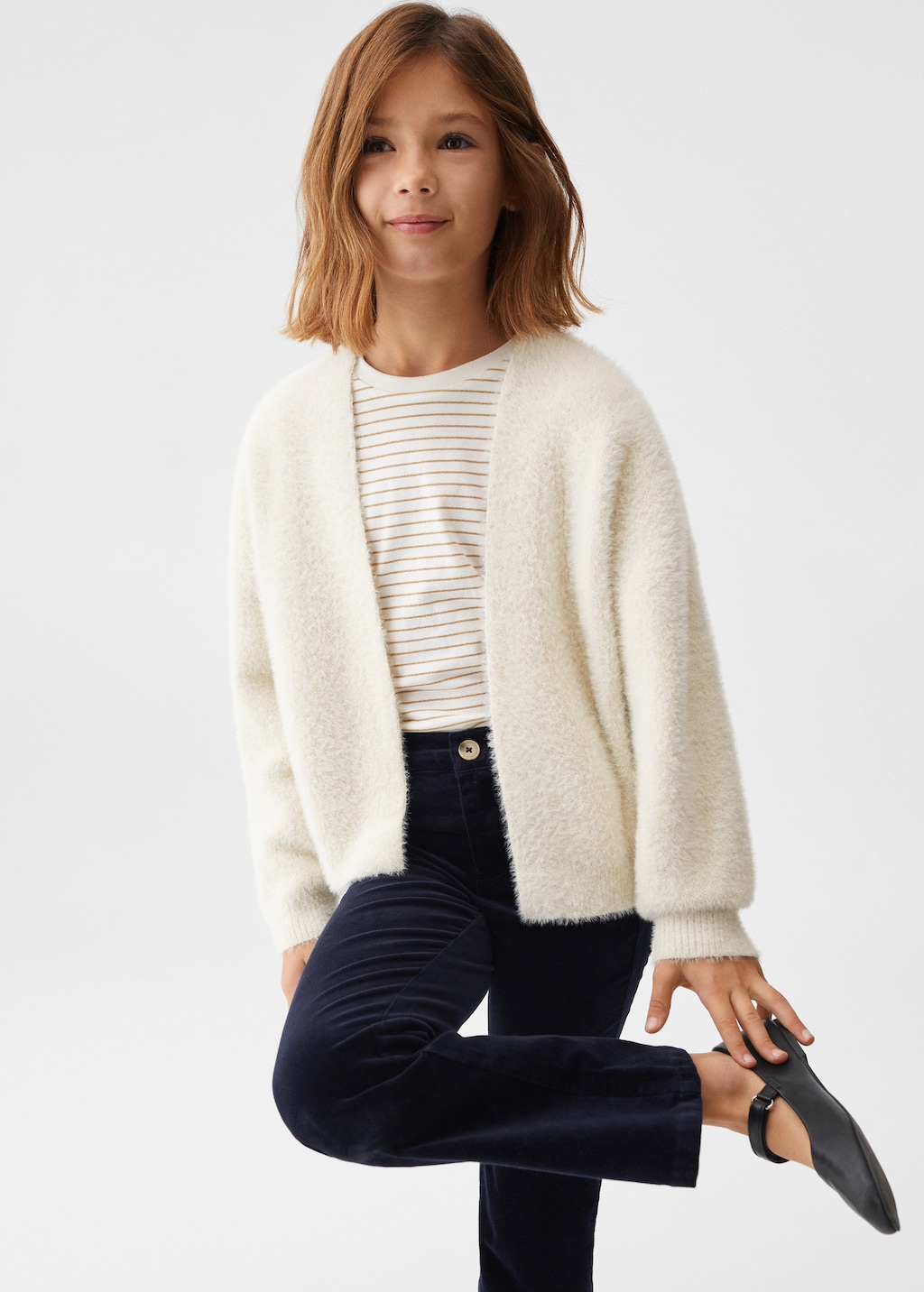 Fur-effect textured cardigan - Medium plane