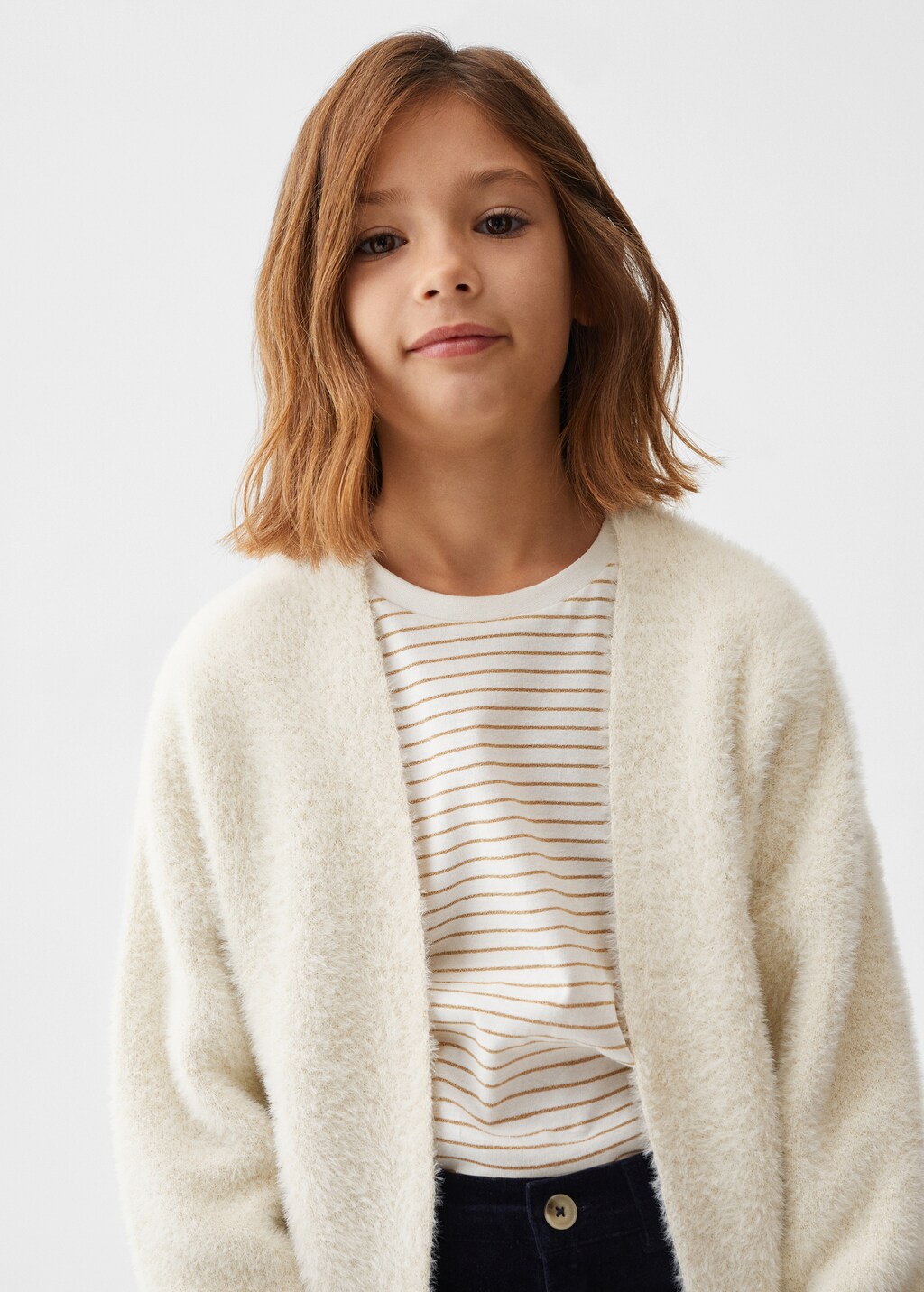 Fur-effect textured cardigan - Details of the article 1