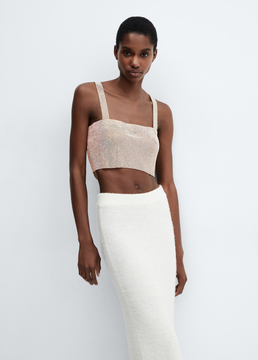 Cropped white mesh top deals