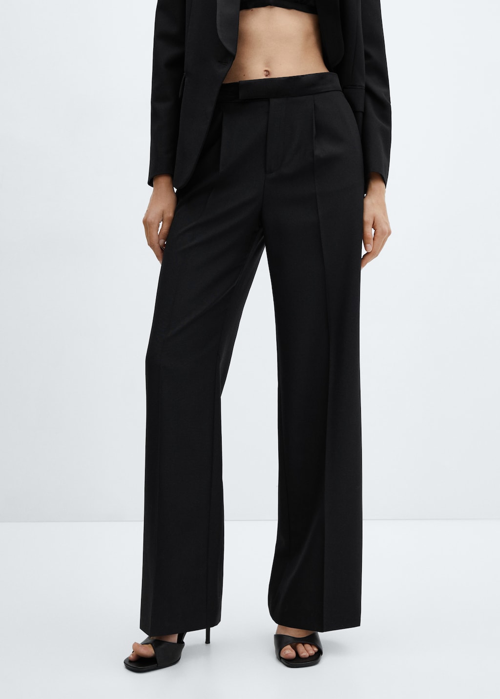 Satin-waist wool trousers - Medium plane