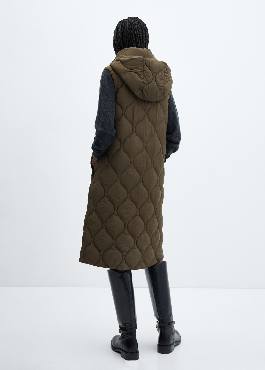 Long quilted gilet - Reverse of the article