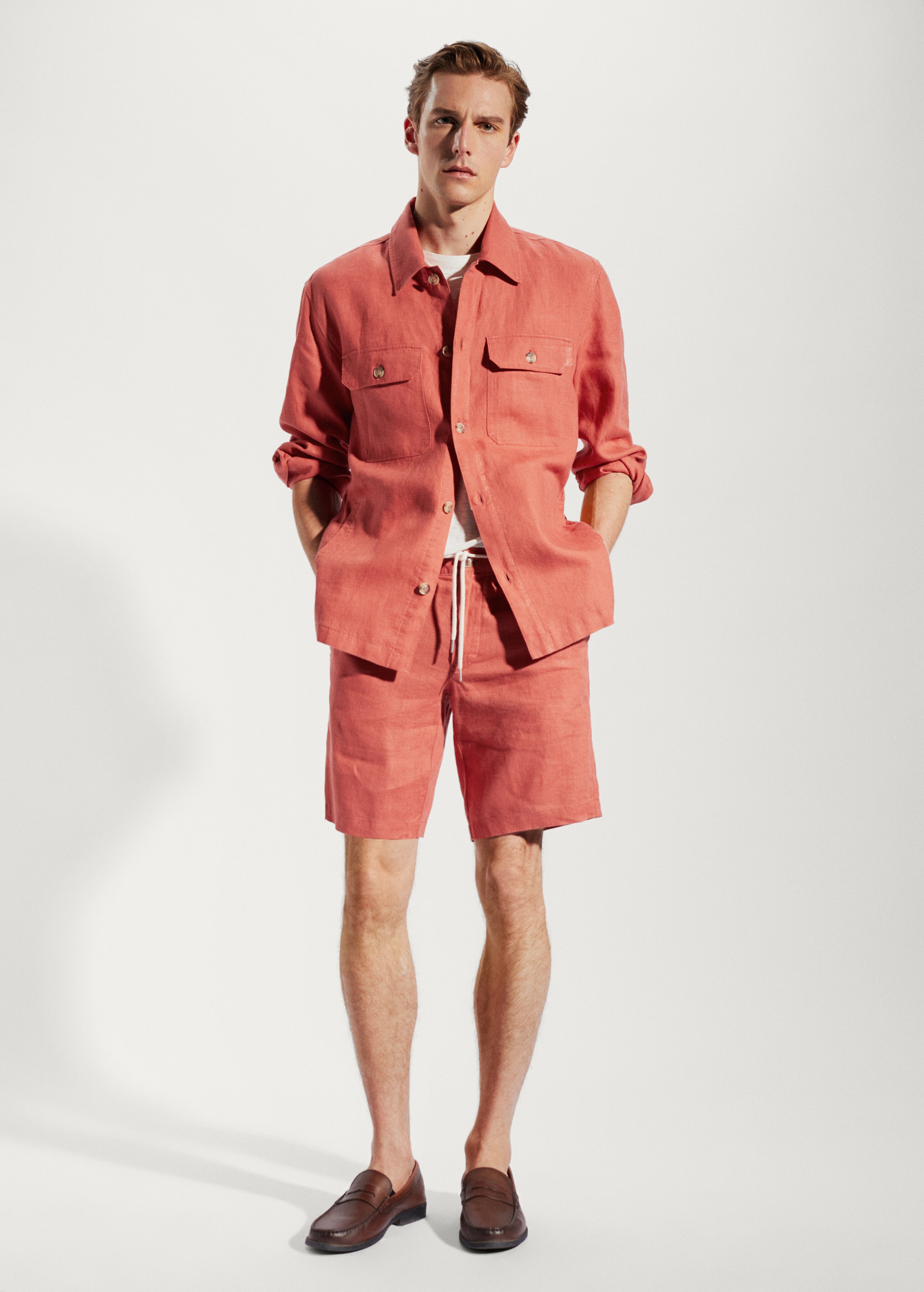 100% linen bermuda shorts with drawstring - General plane