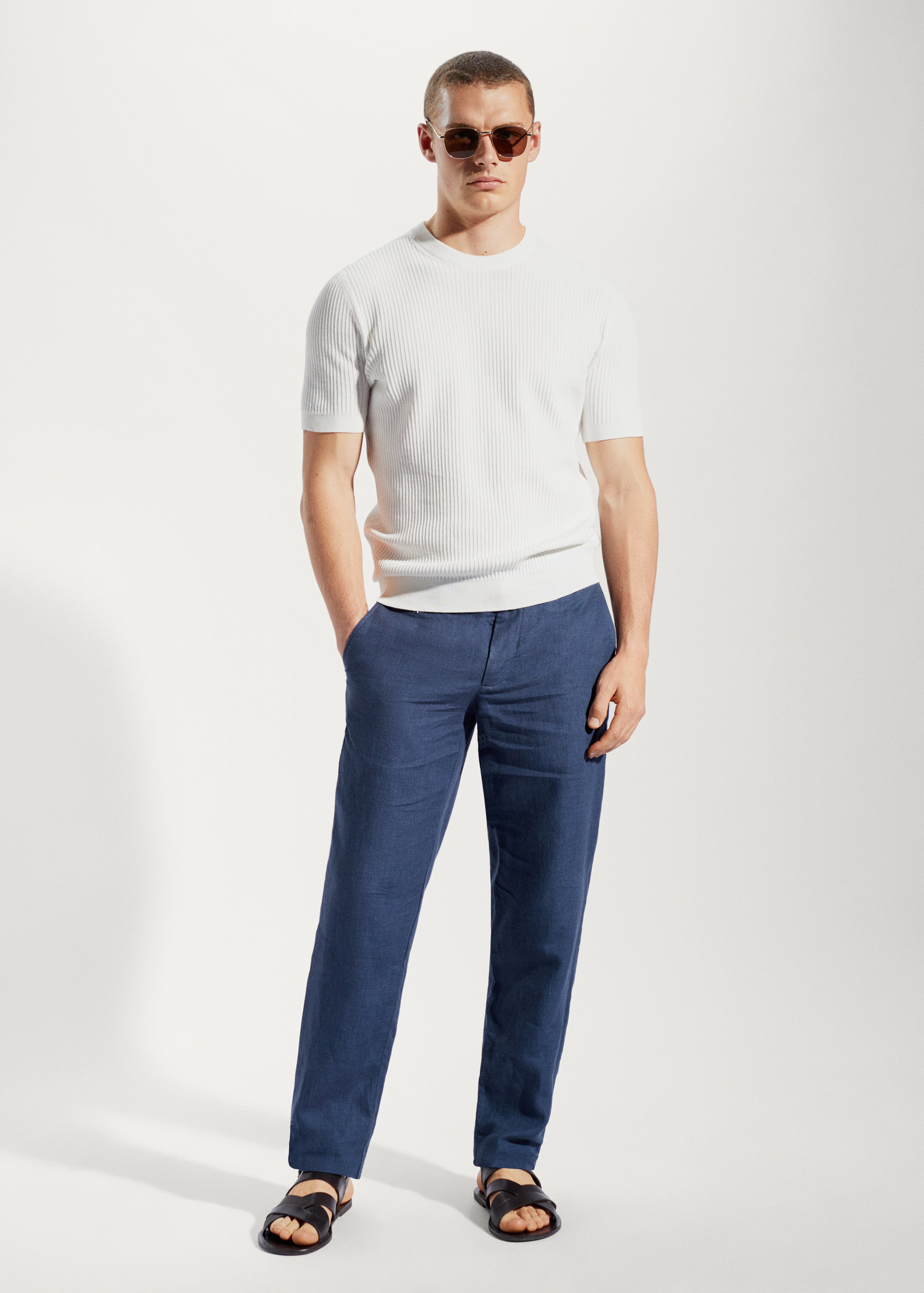 Slim-fit 100% linen trousers - General plane