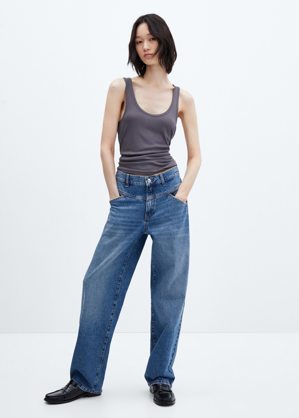 High-waist wideleg jeans with seams - General plane