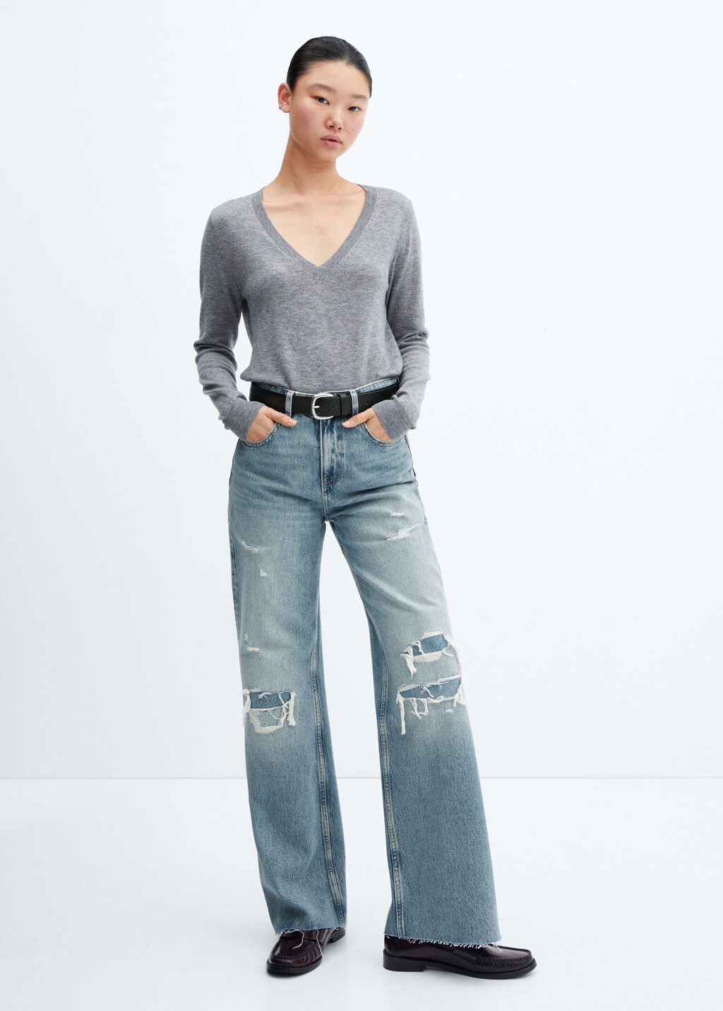 Decorative ripped wideleg jeans - General plane