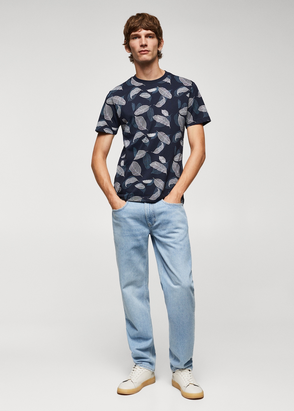 Leaf-print cotton T-shirt - General plane