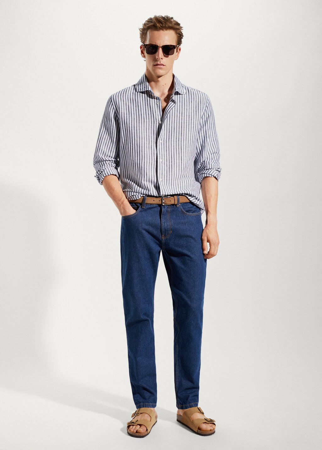 Slim fit striped linen shirt - General plane