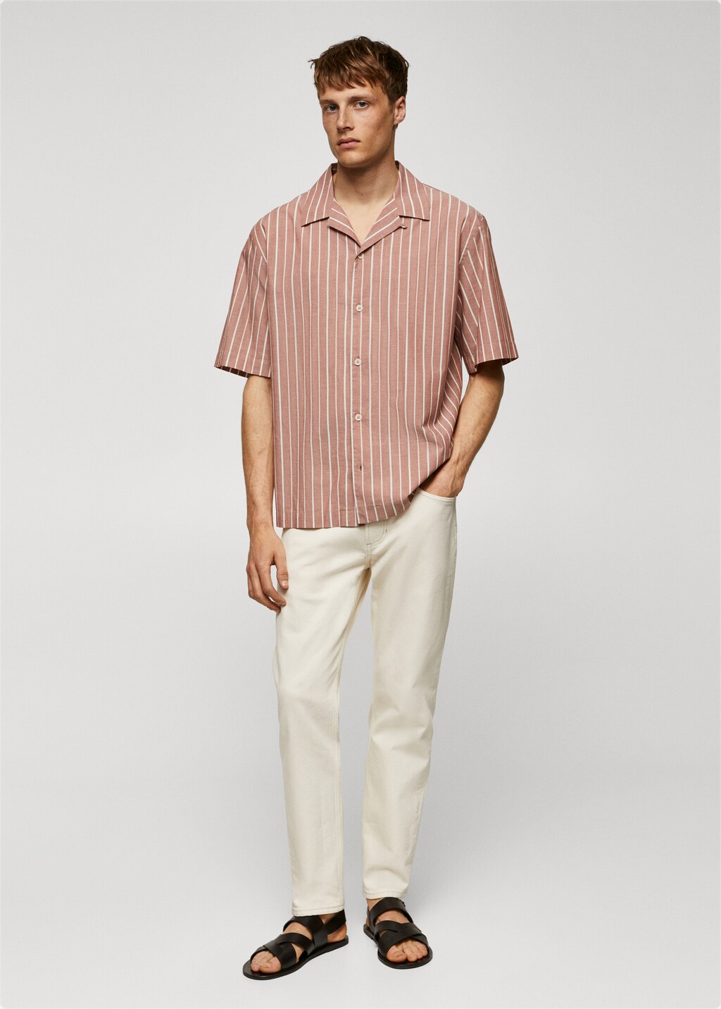 Striped shirt 100% cotton bowling collar - General plane