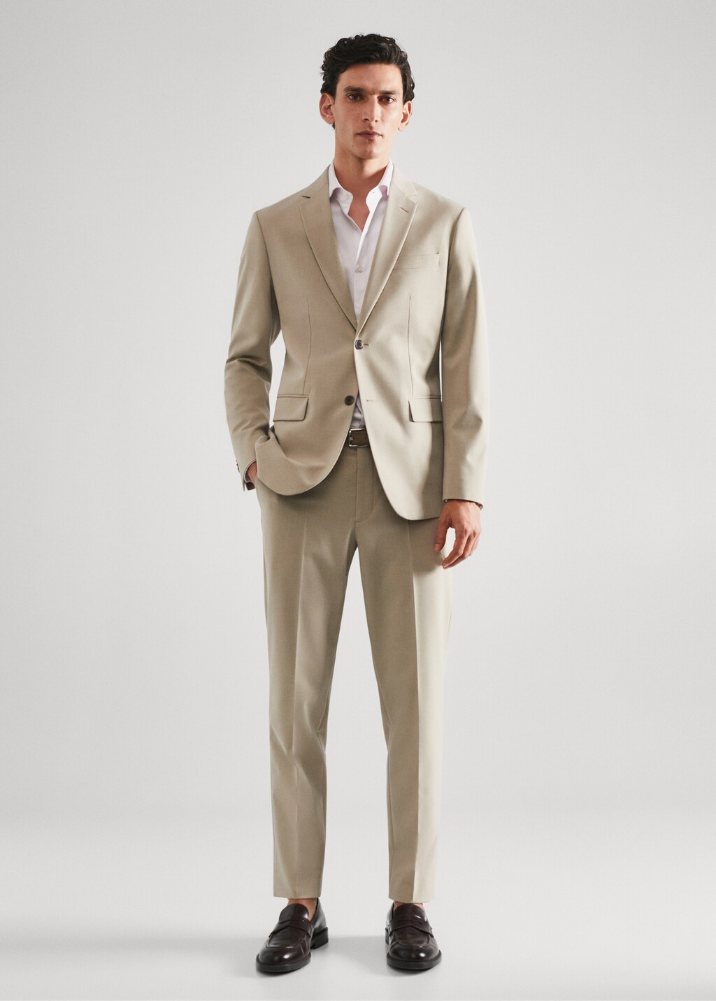 Slim-fit micro-stripe twill suit shirt - General plane