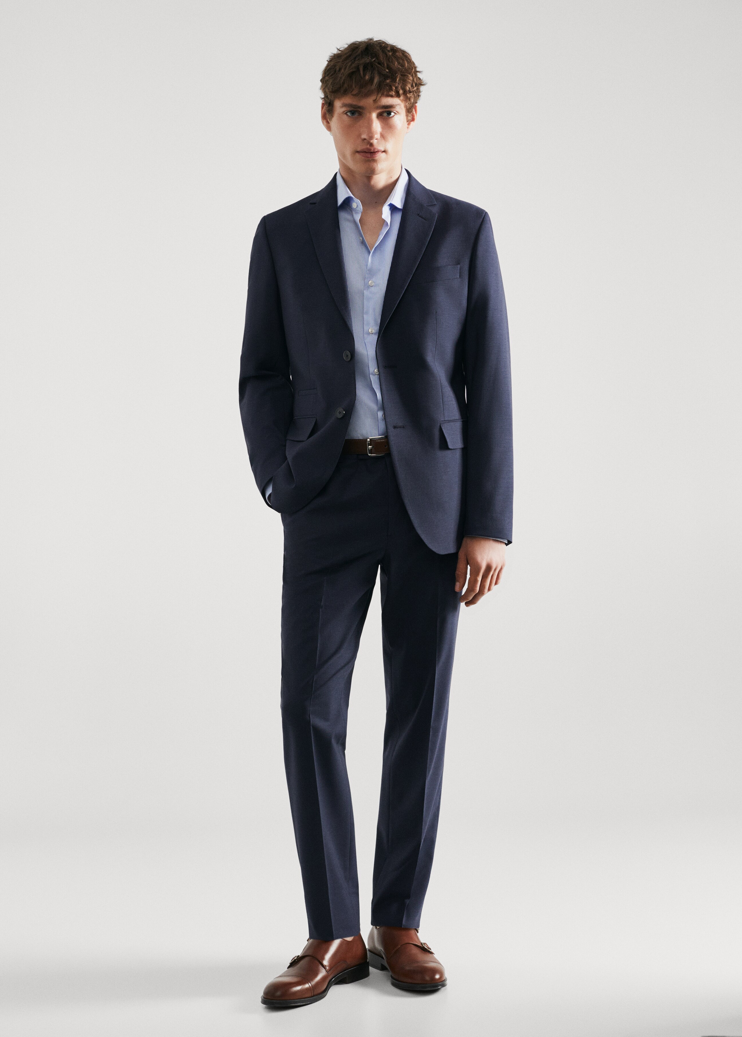 Slim-fit twill pinstripe suit shirt - General plane