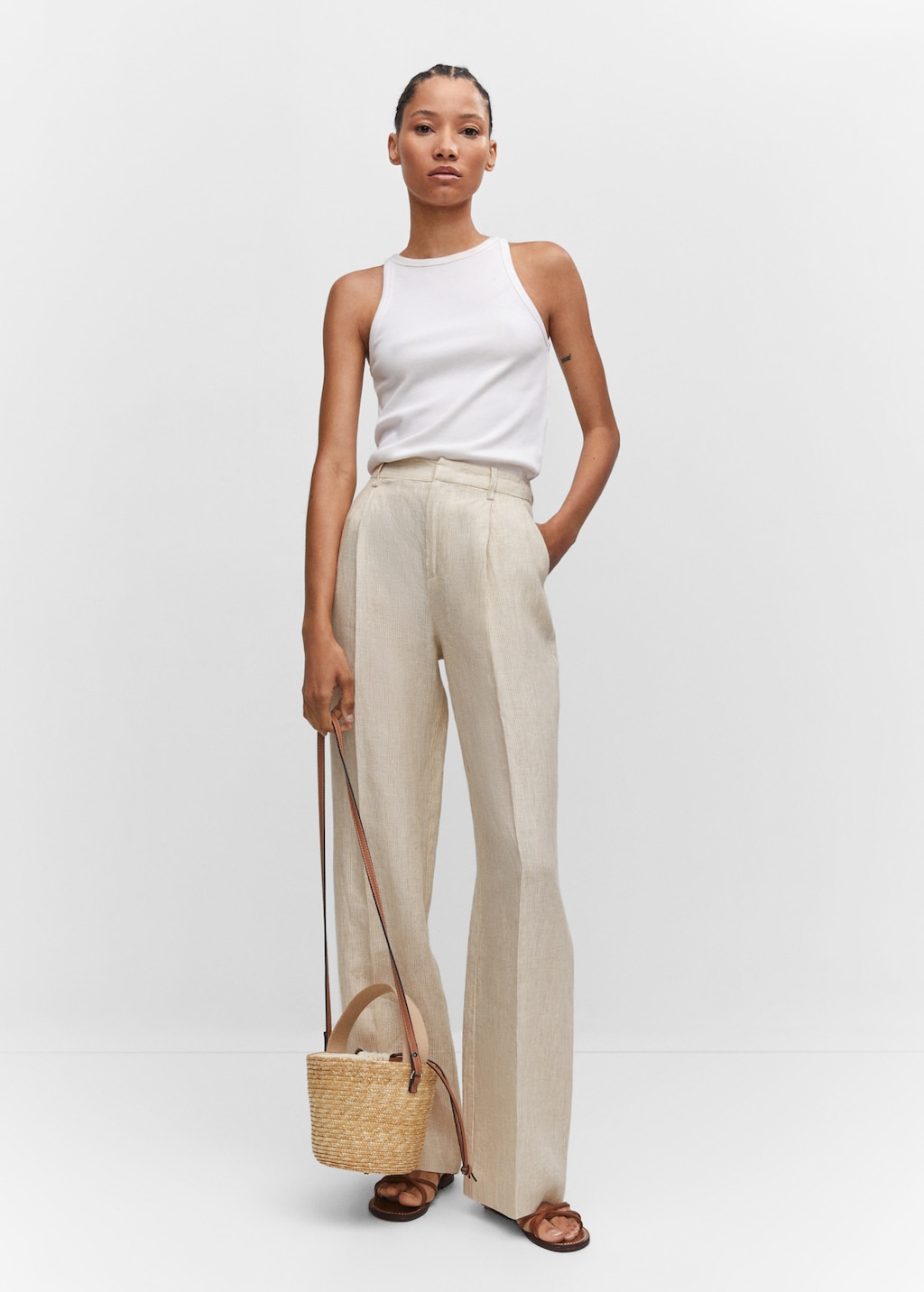 Straight linen-blend trousers - General plane