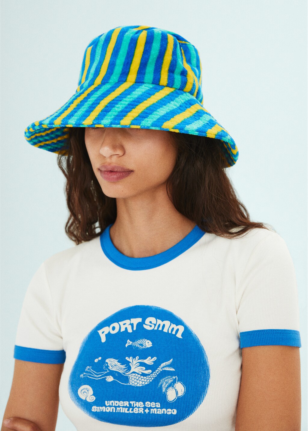 Striped terry cloth bucket hat - General plane