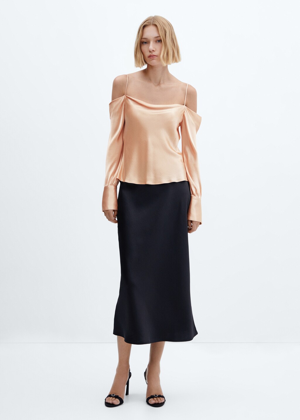 Satin blouse with draped neck  - General plane