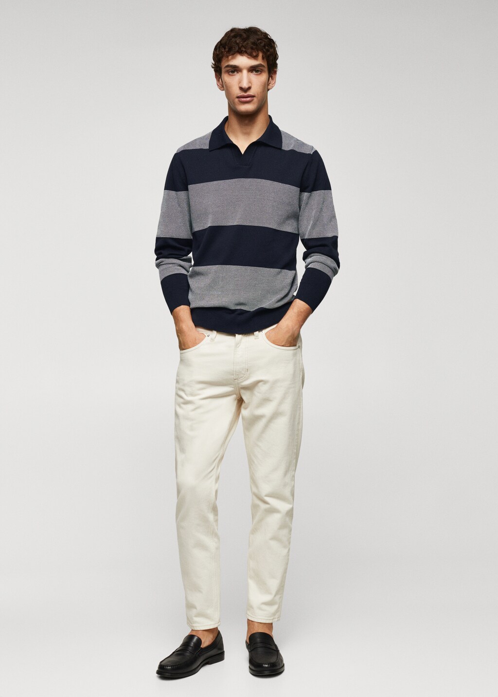 Striped fine-knit polo shirt - General plane