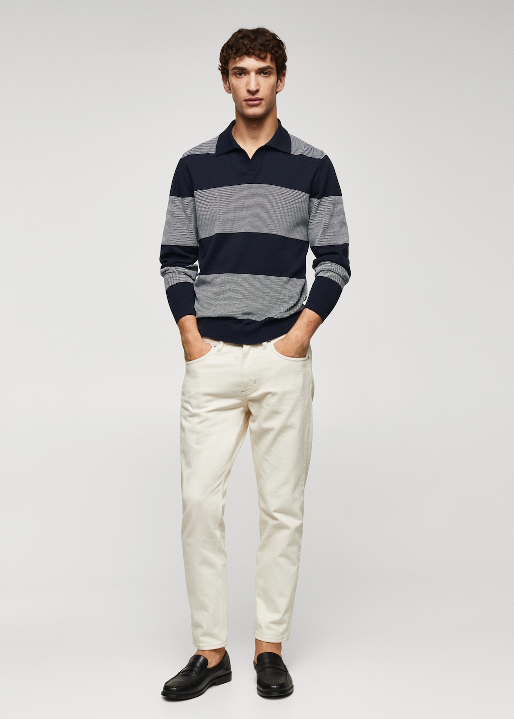 Striped fine-knit polo shirt - General plane