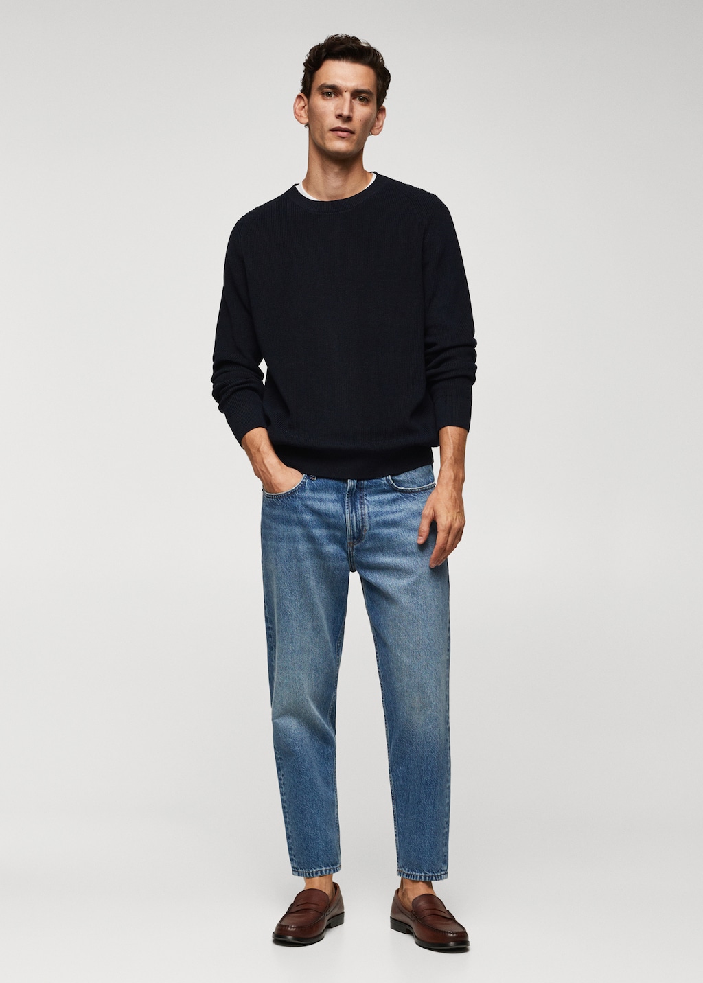 Jeans tapered fit medelmörk tvätt - Allmän bild