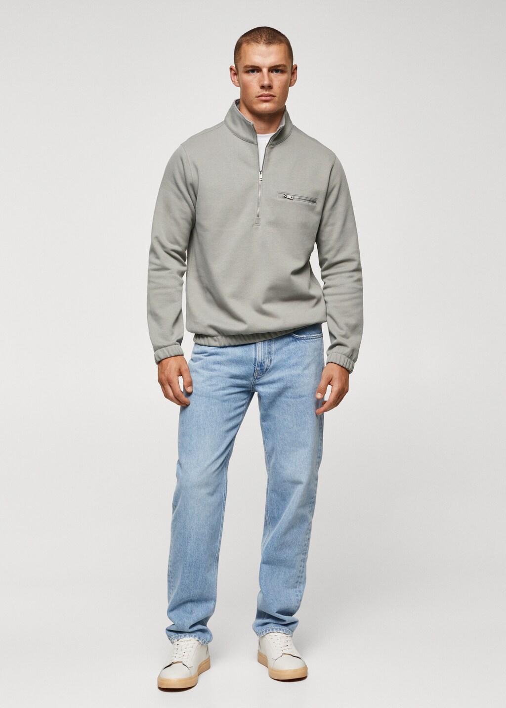 Cotton sweatshirt with zip neck - General plane