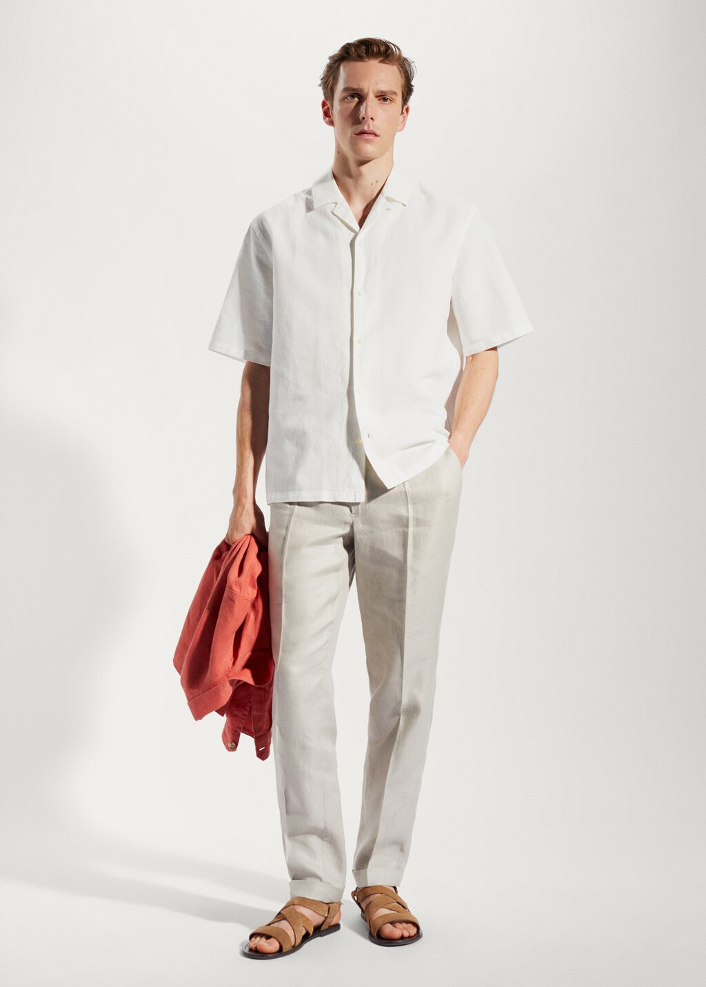 Cotton-linen bowling-collar shirt - General plane