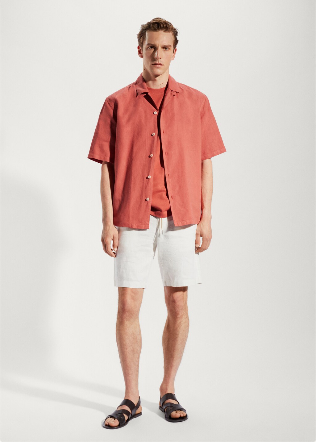 Cotton-linen bowling-collar shirt - General plane