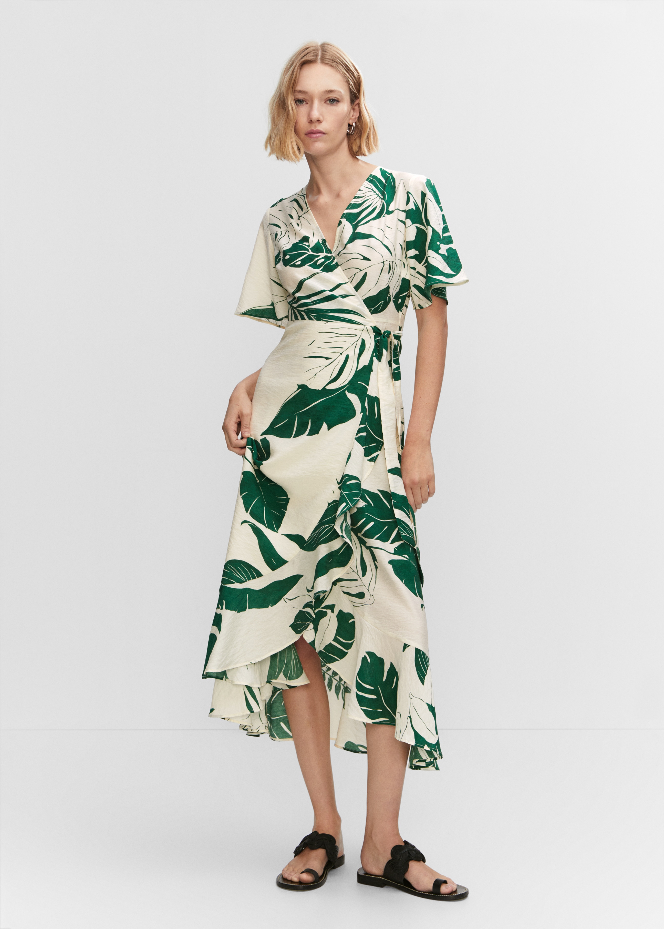 Printed wrap dress with ruffle  - General plane