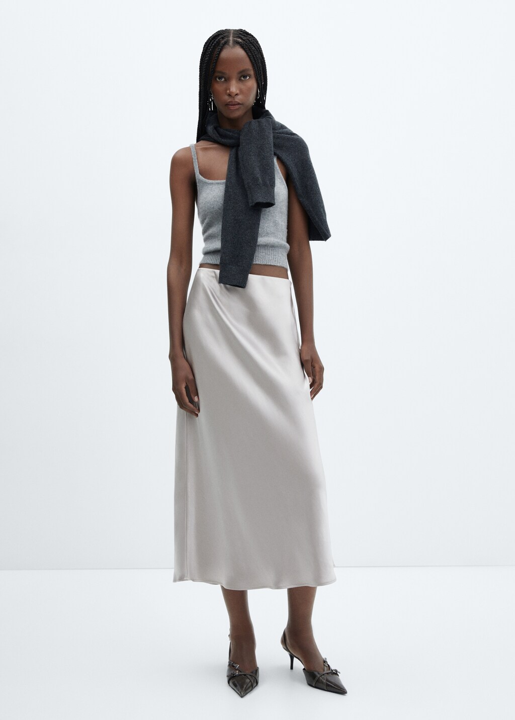 Midi satin skirt - General plane