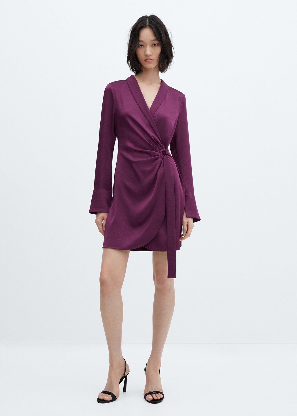 Satin wrap dress with buckle - General plane