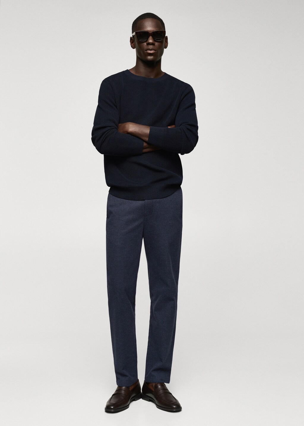 Slim-fit cotton micro-houndstooth slim-fit trousers - General plane