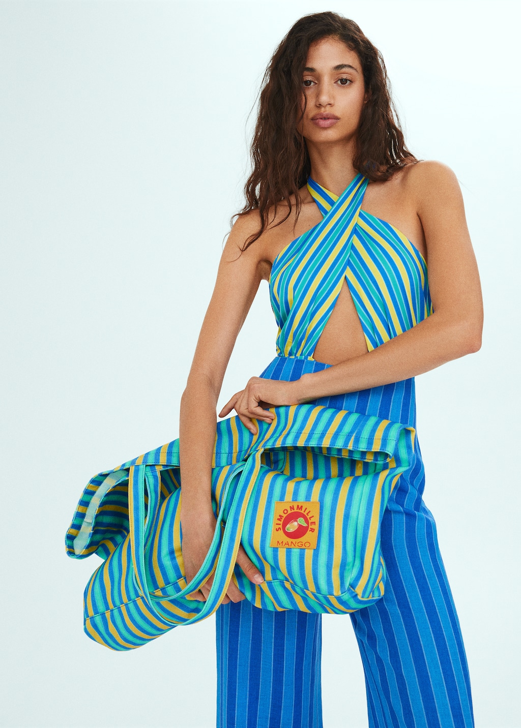 Multi-coloured striped maxi bag - General plane