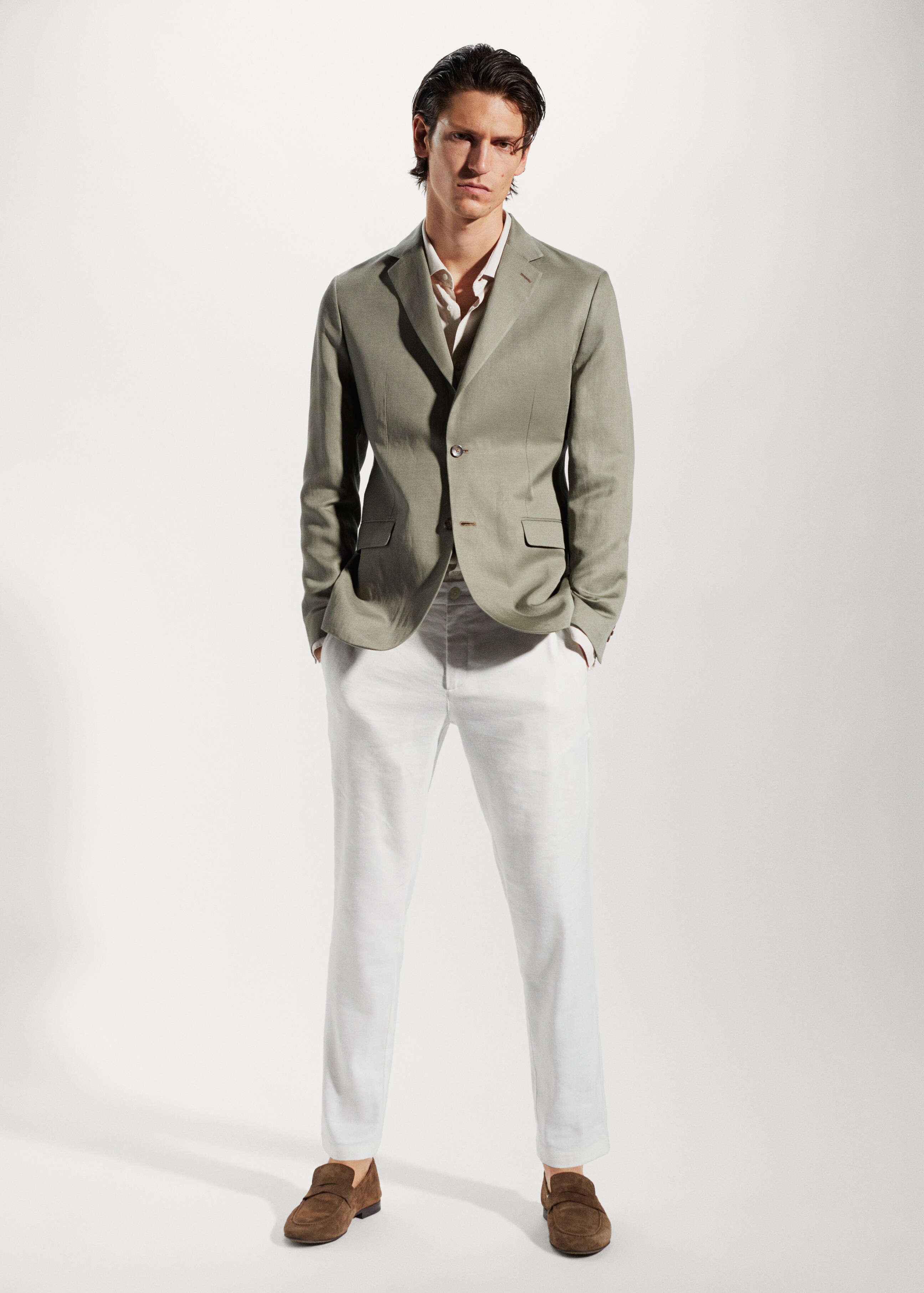 Slim fit linen suit blazer - General plane