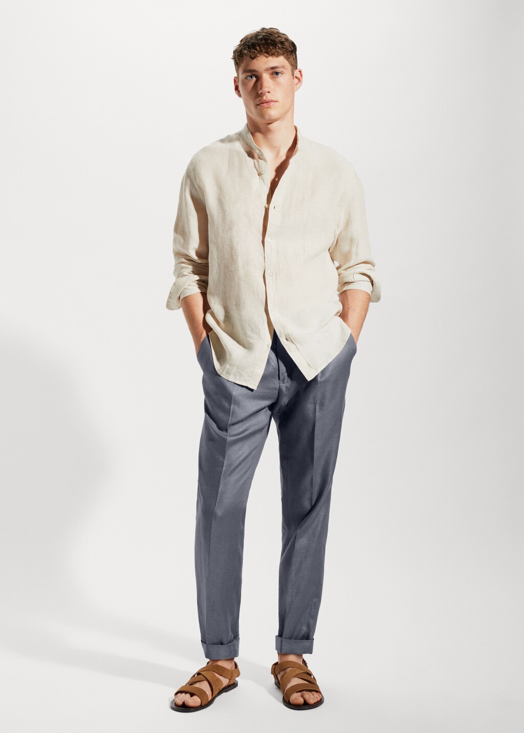 100% linen Mao collar shirt - General plane