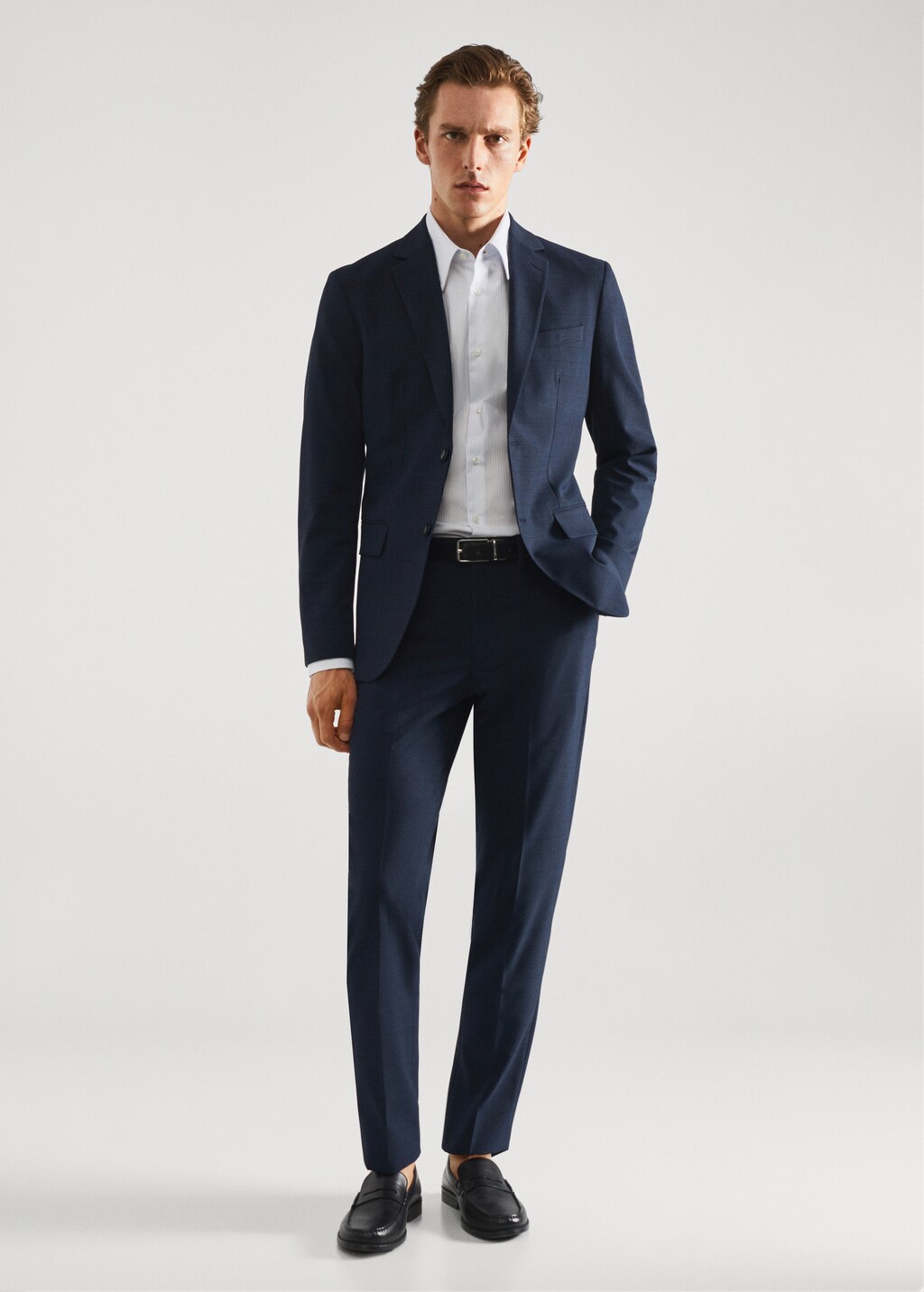 Stretch fabric slim-fit printed suit trousers - General plane