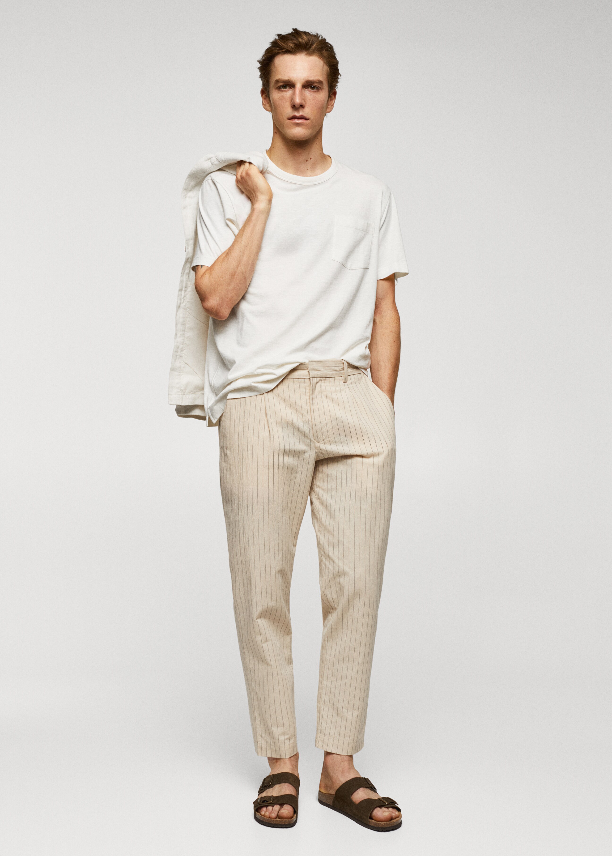 Cotton-linen seersucker trousers - General plane
