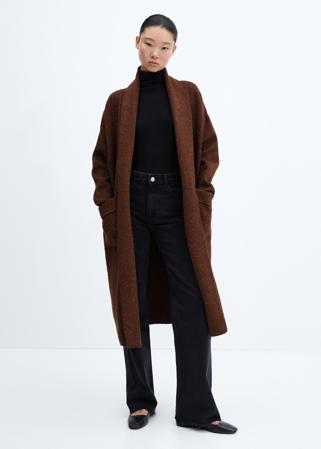 Oversized knitted coat with pockets - General plane