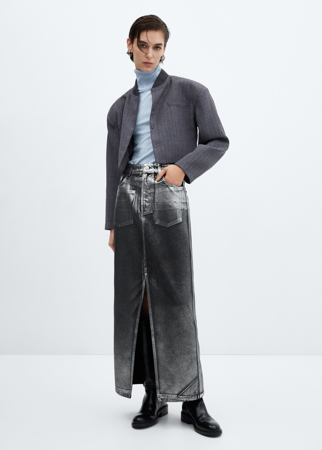 Long foil denim skirt - General plane